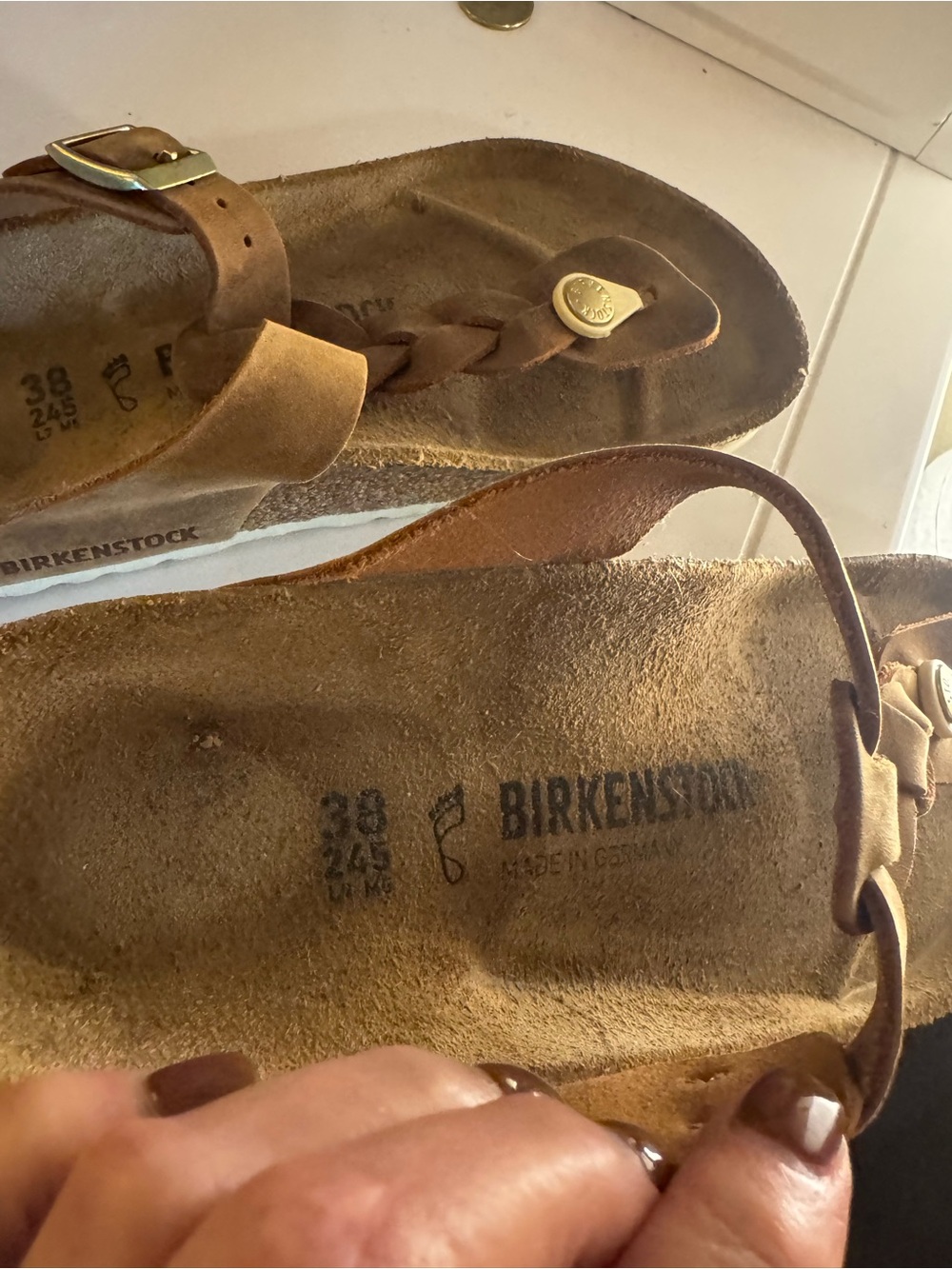 Birkenstock Brown Braided Toe-Post Suede Sandals
